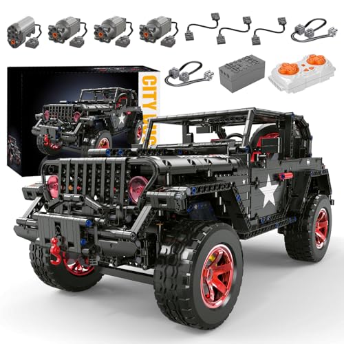 RC Geländewagen Wrangler Black Warrior Spielzeugbaustein, Pickup Truck im Maßstab 1/8 mit Lichtern, Baustein-Geschenk für Technik Begeisterte Erwachsene und Jugendliche ab 14 Jahren (2272 Teile) von MOCBROPCS