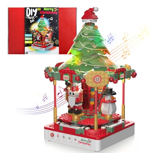 Weihnachtsbaum-Spieluhr Bauspielzeug 2-in-1 mit rotierendem Weihnachtsmann Schneemann Elch zwei Lichtern, Berühren Konstruktionsspielzeug Weihnachtsgeschenkfür Erwachsene und Kinder im Alter von 8+ von MOCBROPCS