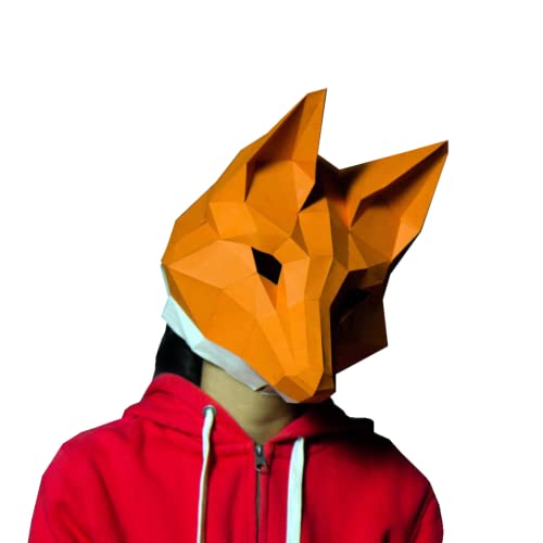 MOCIUN 3D Paper Mold Fox Head Mask Headgear Animal Model Halloween Cosplay Props Women Men Party von MOCIUN