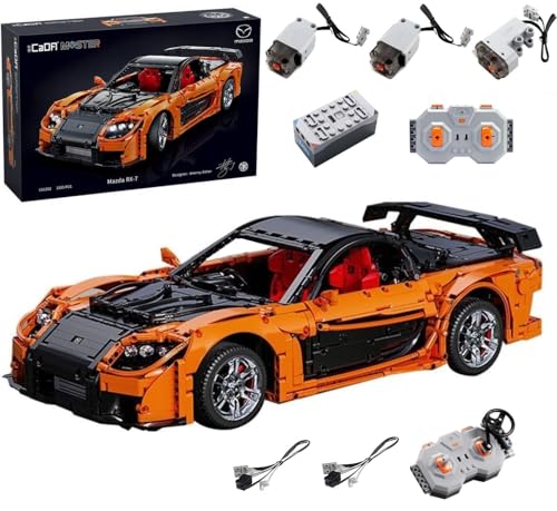 MOCSETS Technik Auto für CADA Mazda RX7 C61502W, Mit 3Motoren Set, Modellauto-Bausatz im Maßstab 1:8, Klemmbausteine Auto aus 3305+ Teile (Mit Originalkarton) von MOCSETS