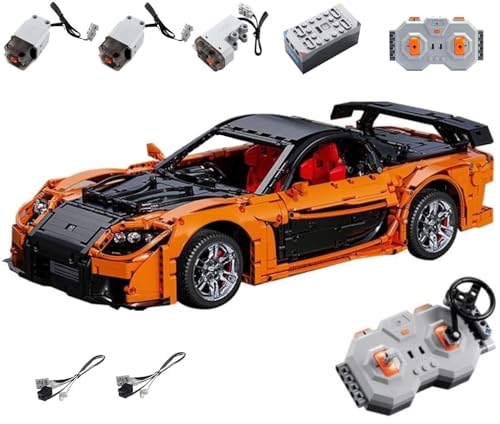 MOCSETS Technik Auto für CADA Mazda RX7 C61502W, Mit 3Motoren Set, Modellauto-Bausatz im Maßstab 1:8, Klemmbausteine Auto aus 3305+ Teile (Ohne Originalkarton) von MOCSETS