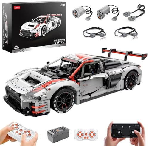 MOCSETS Technik Auto für Rastar Audi R8 LMS GT3, Mit 2Motoren Set, Modellauto-Bausatz im Maßstab 1:8, Klemmbausteine Auto aus 3314+ Teile (Mit Originalkarton) von MOCSETS