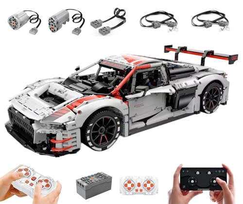 MOCSETS Technik Auto für Rastar Audi R8 LMS GT3, Mit 2Motoren Set, Modellauto-Bausatz im Maßstab 1:8, Klemmbausteine Auto aus 3314+ Teile (Ohne Originalkarton) von MOCSETS