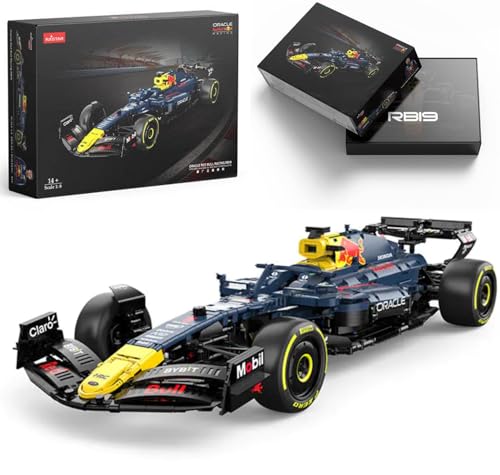 MOCSETS Technik F1 Auto für Rastar 92410 Red Bull RB19, Modellauto-Bausatz im Maßstab 1:8, Klemmbausteine Formel 1 Auto aus 2509+ Teile von MOCSETS