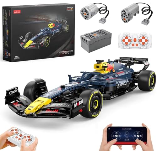 MOCSETS Technik F1 Auto für Rastar Red Bull RB19 92410, Mit Motoren Set, Modellauto-Bausatz im Maßstab 1:8, Klemmbausteine Formel 1 Auto aus 2509+ Teile von MOCSETS