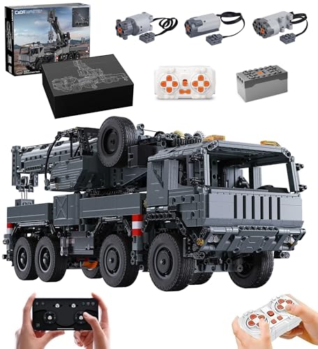 MOCSETS Technik Kran für CADA Militärkranwagen C61507W, Mit 3Motoren Set, Militärfahrzeuge Modellbausatz, Klemmbausteine Militär Kranwagen Bausatz aus 2686+ Teile (Mit Originalkarton) von MOCSETS