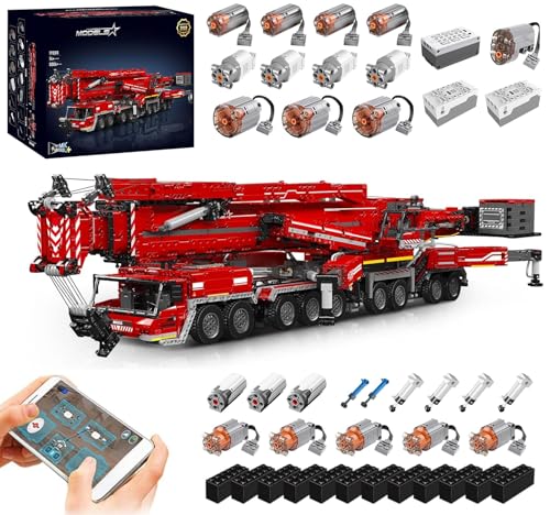 MOCSETS Technik Kran für Liebherr LTM 11200, Mit 20Motoren und Pneumatik Set, Groß Klemmbausteine Kranwagen Modellbausatz aus 8056+ Teile, APP-Steuerung (Rot) von MOCSETS