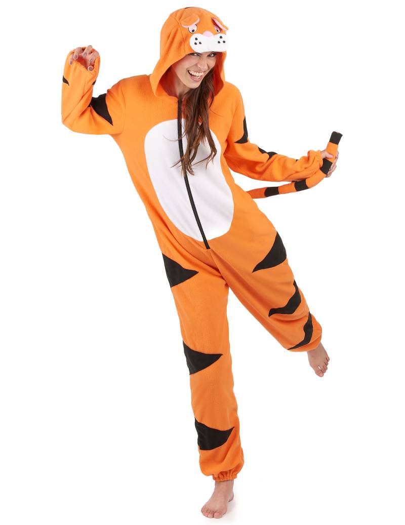 Tiger Onesie Damenkostüm Overall orange-schwarz Tiger Onesie Damenkostüm Overall orange-schwarz von KARNEVAL-MEGASTORE
