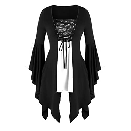 MODIURBAN Damen Halloween Gothic Criss Cross Pailletten Mais ÖSe Bandage TrompetenäRmel UnregelmäßIger Saum Hexenoberteil Rot Halloween Kostüm Weiß L von MODIURBAN