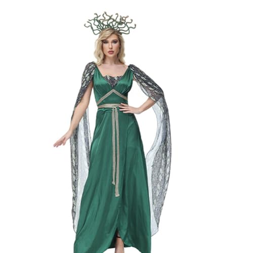 MODIURBAN Damen Halloween Kostüm Medusa Schlangenkostüm Cosplay Halloween Weihnachten Party Outfit für Halloween Dunkelgrün M von MODIURBAN