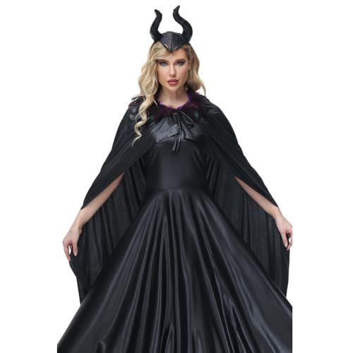 MODIURBAN Damen Kostüm Halloween Maleficen Maleficent BöSe KöNigin Schalkragen Cosplay Karneval Party Schwarz XL von MODIURBAN