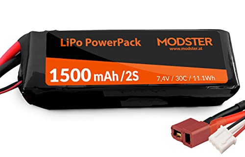 MODSTER 2S 7,4V 1500 mAh 30C (Deans) Mini Cito LiPo Pack, Schwarz von MODSTER