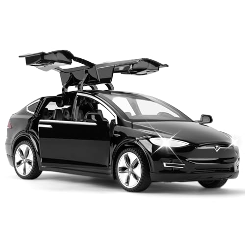 MODVKVK Tesla Model X 1:32 Modellauto, Spielzeugauto mit Licht & Musik, Zurückziehfunktion, Legierungsdruckguss, Ideal für Kinder ab 3 Jahren & Sammler (Schwarz) von MODVKVK