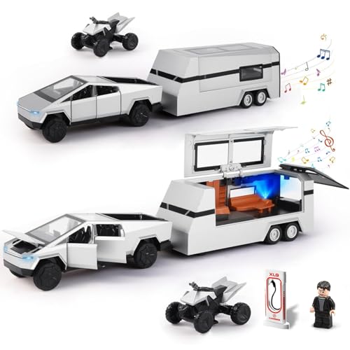 MODVKVK Tesla Cybertruck 1:24 Modellauto, Cyber Truck Spielzeugauto Wohnmobil Modellbausatz mit Licht & Musik, Zurückziehfunktion, Legierungsdruckguss, Ideal für Kinder ab 3 Jahren & Sammler (Silber) von MODVKVK