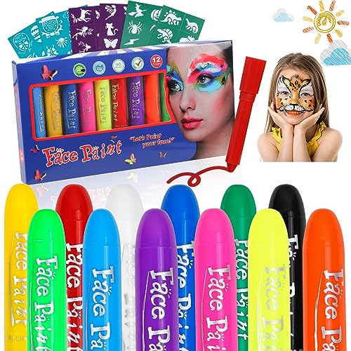 Schminkstifte Set, 12 Farben Kinderschminke Gesichts- und Körperfarben Schminkefarben Face Paint Body Paint Ostereierfarbe Stifte für Kinder und Erwachsene für Halloween Fasching von MOEMOE BABY