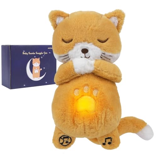 MOFUSAN Soothe Snuggle Cat Plüsch, beruhigendes atmendes Katzen-Stofftier für Angstzustände, Erwachsene und Kinder, schlafende Katzen-Plüschtiere mit realistischer Atembewegung und Lichtern Musik von MOFUSAN