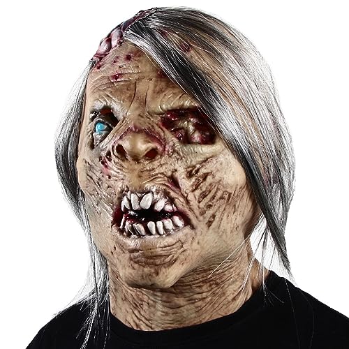 MOHDHAF-Cosplay Costume Mask Halloween Horror Zombie Mask Party Cosplay Bloody Face Masquerade Party Brainy Old Man Headpiece von MOHDHAF