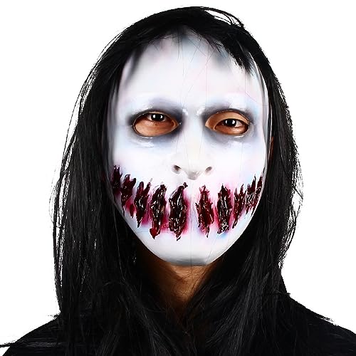 MOHDHAF-Cosplay Kostüm Maske Halloween Geist Gesichtsmaske Langhaar Sadako Maske Lustige Accessoires Horror Gesichter von MOHDHAF