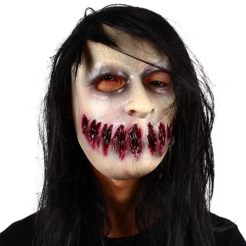 MOHDHAF-Cosplay Kostüm Maske Halloween Geist Gesichtsmaske Langhaar Sadako Maske Lustige Accessoires Horror Gesichter von MOHDHAF