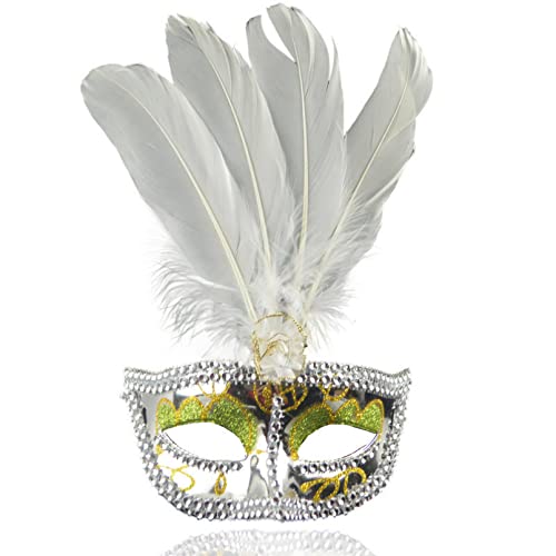 MOHDHAF- Halloween-Maske für Damen, Prinzessin, Strass, Party, Ball-Show, Augenbinde, Maskerade, Halloween, Feder, Kostüm, Ostermaske, 6 Stück von MOHDHAF