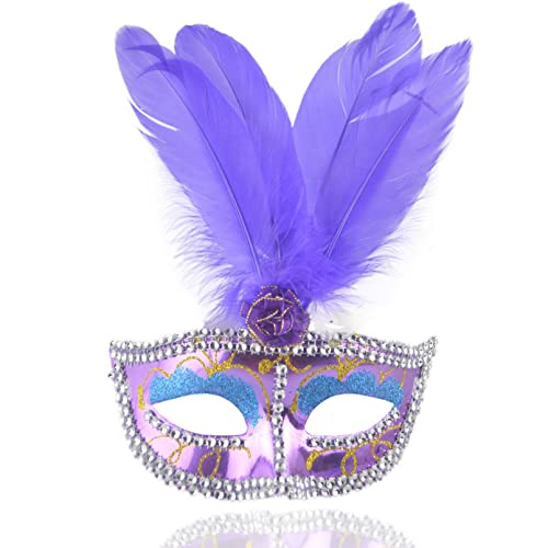 MOHDHAF- Halloween-Maske für Damen, Prinzessin, Strass, Party, Ball-Show, Augenbinde, Maskerade, Halloween, Feder, Kostüm, Ostermaske, 6 Stück von MOHDHAF