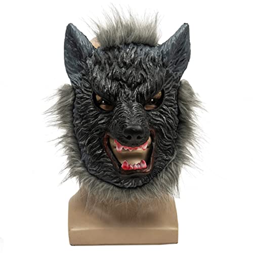 MOHDHAF-Halloween Tier Kopfbedeckung Wolf Kopf Cosplay Maske Half Face Dance Requisiten Cosplay Maske Horror Kopfbedeckung für Halloween Karneval Kostüm Party Requisiten von MOHDHAF