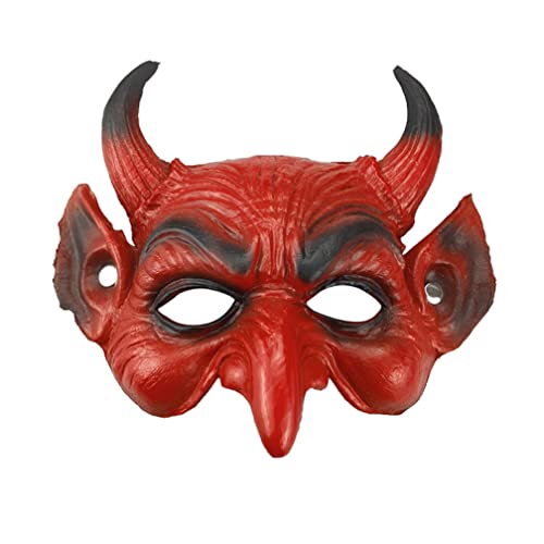 MOHDHAF-Hworks Gruselige Halbgesichtsmaske PU Rote Maske Kostüm Spielen Gesichtsabdeckung für Halloween von MOHDHAF