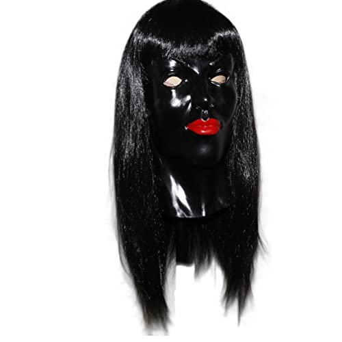 MOHDHAF-Lange Haare Schwarz Frauen Maske PE Vollgesichtsabdeckung Halloween Cosplay Prop von MOHDHAF