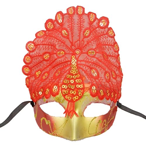 MOHDHAF-Maskerade Venezianische Cosplay Maske Bestickte Pfau Bemalte Halbgesichtsmaske Horror Kopfbedeckung für Halloween Karneval Kostüm Party Requisiten von MOHDHAF