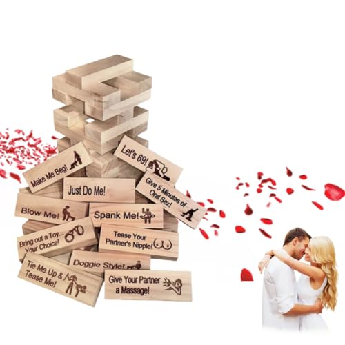 MOHXFE Stacking Wooden Block Game für Erwachsene,Valentine Tumbling Tower Stacking Blocks Spiel,Lust Tower - Spiel für Erwachsene,48Pcs Super Naughty Block Tower Spiel,Paare Spiele von MOHXFE