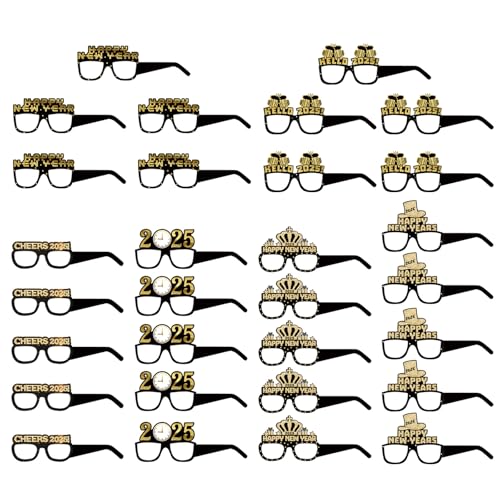 MOIDHSAG 30 Stück Papierbrillen Zum Thema Frohes Neues Jahr 2025 Stilvolle Fotografie Requisiten Für Familienfeiern von MOIDHSAG