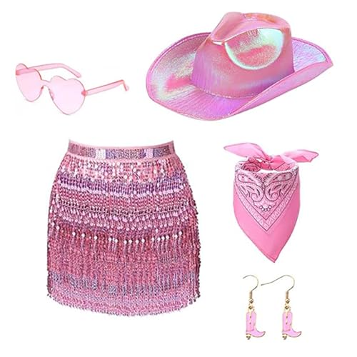 MOIDHSAG 80er Jahre Accessoires Damen Kostüm Set Ohrring Sonnenbrille Bandana Western Cowgirl Hut von MOIDHSAG