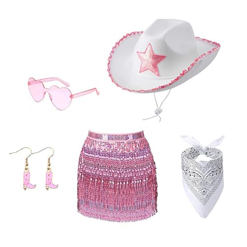 MOIDHSAG 80er Jahre Accessoires Damen Kostüm Set Ohrring Sonnenbrille Bandana Western Cowgirl Hut von MOIDHSAG