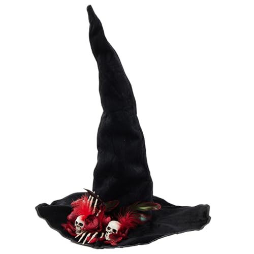 MOIDHSAG Halloween-Hexenhut mit Totenkopf-Handapplikation, Karneval, Party, Kopfschmuck, Teufelshut, Cosplay-Werkzeug für Erwachsene und Teenager von MOIDHSAG