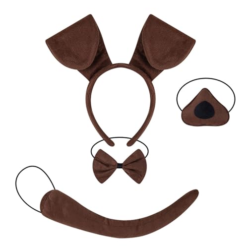 MOIDHSAG Kinder-Hundekostüm-Set mit Hundeohren, Stirnband, Schwanz, Fliege, Nasenrock, Halloween, Tier, Hunde-Outfit, Zubehör für Damen und Mädchen von MOIDHSAG