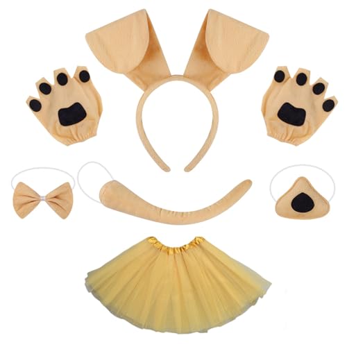 MOIDHSAG Kinder-Hundekostüm-Set mit Hundeohren, Stirnband, Schwanz, Fliege, Nasenrock, Halloween, Tier, Hunde-Outfit, Zubehör für Damen und Mädchen von MOIDHSAG