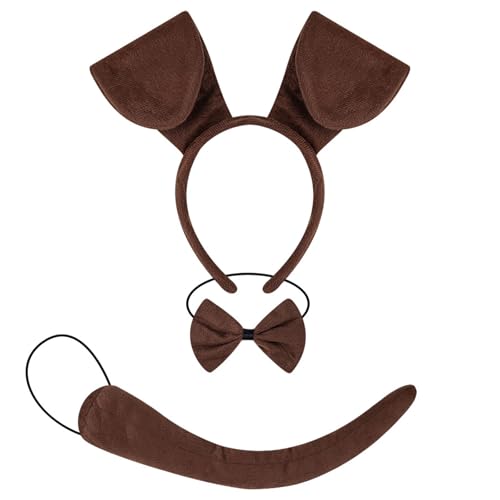 MOIDHSAG Kinder-Hundekostüm-Set mit Hundeohren, Stirnband, Schwanz, Fliege, Nasenrock, Halloween, Tier, Hunde-Outfit, Zubehör für Damen und Mädchen von MOIDHSAG