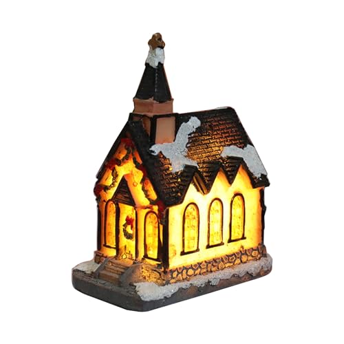MOIDHSAG Miniatur mit LED-Licht, Kunstharz, Sammlerstück, Weihnachts-Szene, Dorfhäuser, Figur, Ornament, Dekoration von MOIDHSAG