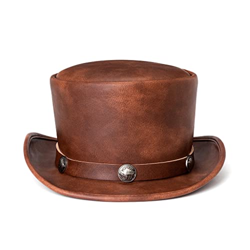 MOIDHSAG PU Leder Gentleman Hut Punk für Halloween Party Bühne Kostüm Cosplay Retro Round TopTopper Hut Zubehör von MOIDHSAG