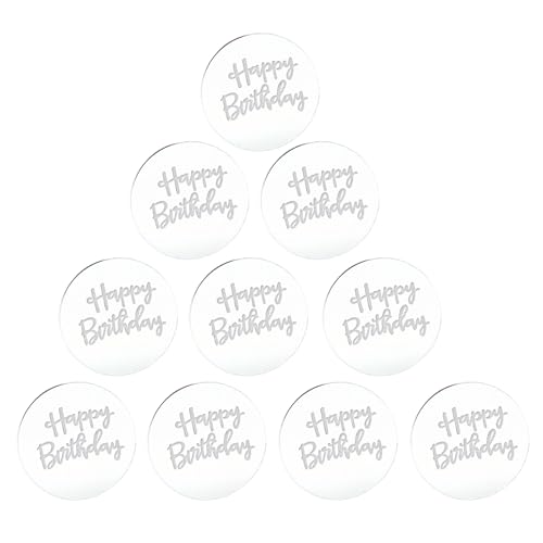 MOIDHSAG Tortenaufsätze, rund, mit Gravur, "Happy Birthday", Acryl, Cupcake-Topper, Kuchendekoration, Partyzubehör, 10 Stück von MOIDHSAG