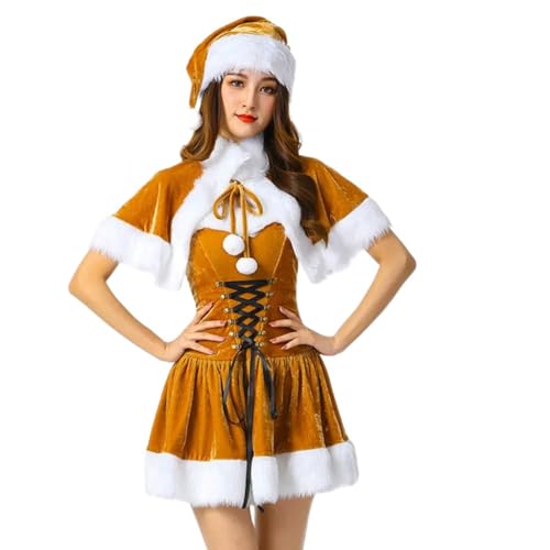 MOIDHSAG Weihnachtskostüm-Zubehör-Set mit Weihnachtskleid, Weihnachtsmütze und Schal, für Damen, Weihnachtsmann-Kostüm-Outfits von MOIDHSAG