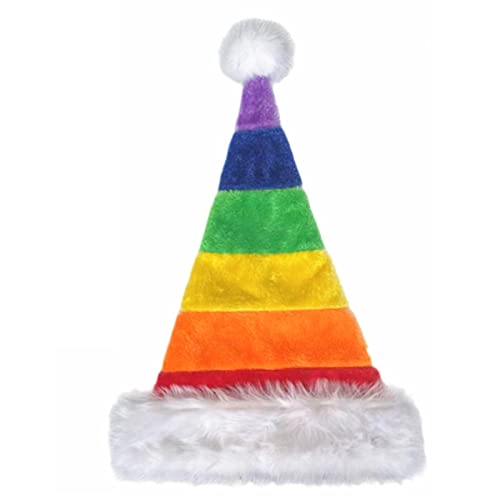 MOIDHSAG Weihnachtsmannmütze Erwachsene Bequeme Traditionelle Regenbogenfarben Plüsch Weihnachtsmannmütze Neujahrsgeschenke von MOIDHSAG