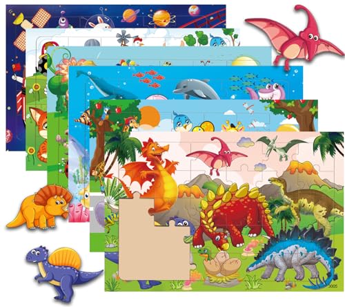 Holzpuzzle 30 Stück Puzzle 6 Themen Gehirntraining Spielzeug für Kinder, teilige Bunte Holzpuzzles für Kinder im Vorschulalter Lernspielzeug Puzzle für Kinder ab 3 Jahren -6 Puzzles×30 Stück von MOJIGE