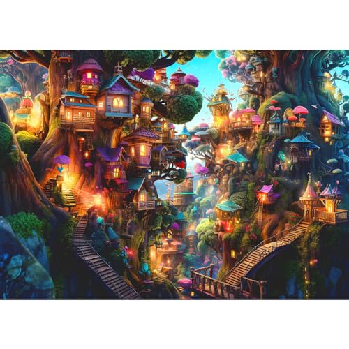 Puzzle 1000 Teile,Puzzle Erwachsene, EIN Herausforderndes Rätsel,Puzzlespiele für Die Ganze Familie,Geschenke für Frauen,Geschenke für Männer,Thema:Fantasie-Baumhäuser von MOJIGE