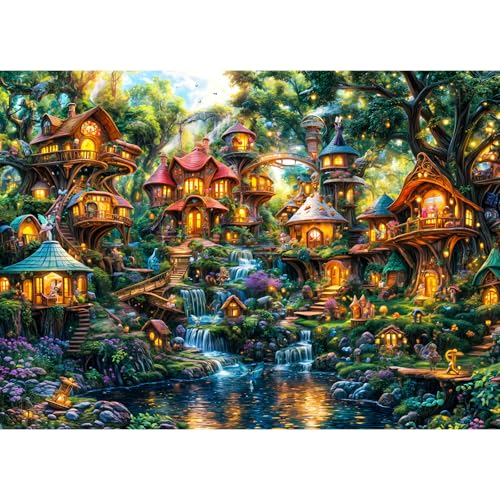 Puzzle 1000 Teile,Puzzle Erwachsene, EIN Herausforderndes Rätsel,Puzzlespiele für Die Ganze Familie,Geschenke für Frauen,Geschenke für Männer,Thema:Kleines Elfendorf von MOJIGE