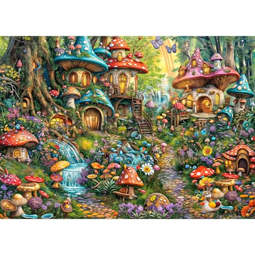 Puzzle 1000 Teile,Puzzle Erwachsene, EIN Herausforderndes Rätsel,Puzzlespiele für Die Ganze Familie,Geschenke für Frauen,Geschenke für Männer,Thema:Tierisches Pilzdorf von MOJIGE