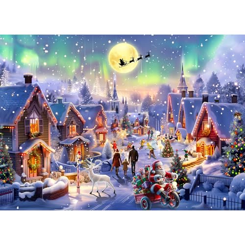 Puzzle 1000 Teile,Puzzle Erwachsene, EIN Herausforderndes Rätsel,Puzzlespiele für Die Ganze Familie,Geschenke für Frauen,Geschenke für Männer,Thema:Weihnachts-Aurora-Stadt von MOJIGE