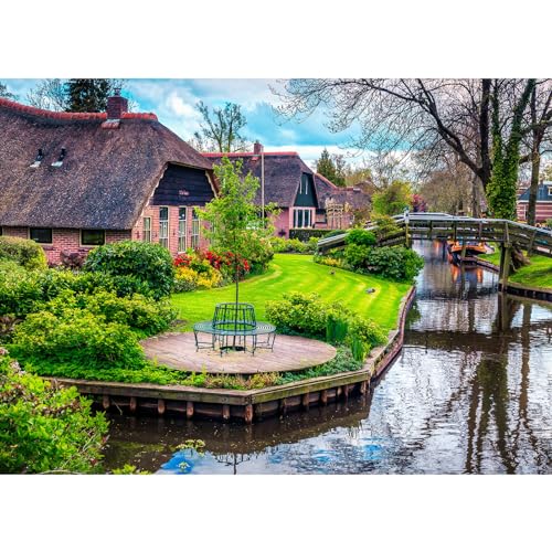 Puzzle 1000 Teile,Puzzle Erwachsene, EIN Herausforderndes Rätsel,Puzzlespiele für Die Ganze Familie,Geschenke für Frauen,Geschenke für Männer,Thema:Giethoorn Niederlande von MOJIGE