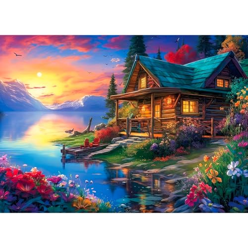 Puzzle für Erwachsene, 1000, Puzzles für Erwachsene, herausfordernde Puzzles, Puzzle-Spiel für das Ganze für Frauen, Geschenke für Männer, Thema: Lakeside Chalet von MOJIGE