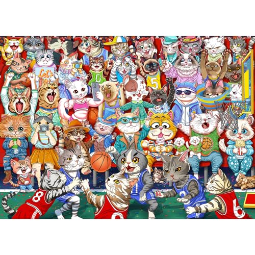 Puzzles für Erwachsene, 1000 Puzzles für Erwachsene, herausfordernde Puzzles, Puzzle-Spiel für das Ganze für Frauen, Geschenke für Männer, Thema: Katzen-Basketballspiel von MOJIGE